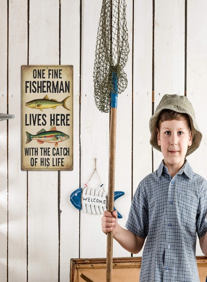 Putuo Decor Funny Fishing Sign For Lake House Gone Fishing Tin Sign Vintage One Fine Fisherman Lives Here With The Catch Of His Life Metal Signs For Fishing Gifts Fisherman Decor 8x12 Inches - Image 5